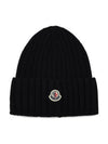 Women s Ribbed Patch Beanie Black 3B00008 A9327 999 - MONCLER - BALAAN 1