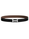 H Buckle 32MM Reversible Leather Belt Noir Etain - HERMES - BALAAN 1