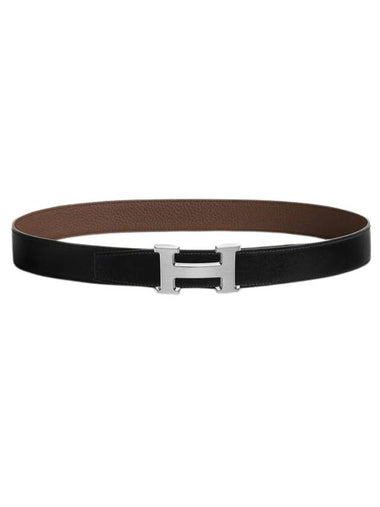 H Buckle 32MM Reversible Leather Belt Noir Etain - HERMES - BALAAN 1