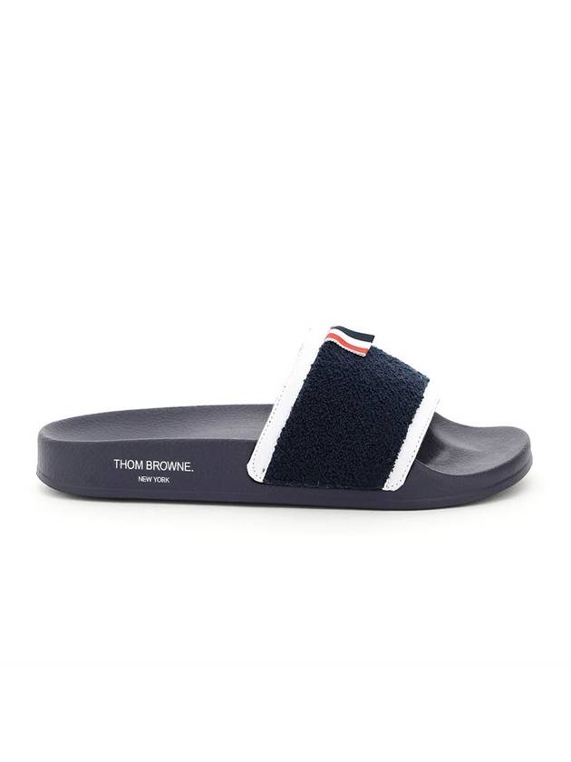 Men's Three-Stripe Tab Terry Slide Slippers Navy - THOM BROWNE - BALAAN 1