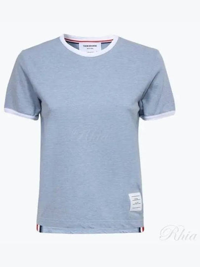 Women's Melange Jersey Ringer Short Sleeve T-Shirt Light Blue - THOM BROWNE - BALAAN 2