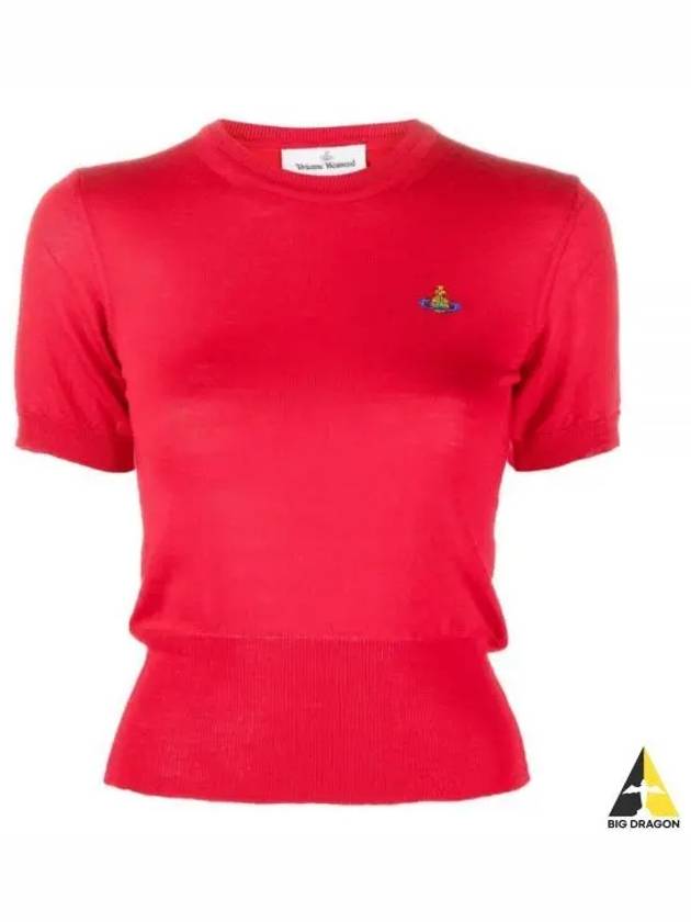 Women's ORB Logo Wool Silk Blend Crop Knit Top Red - VIVIENNE WESTWOOD - BALAAN 2