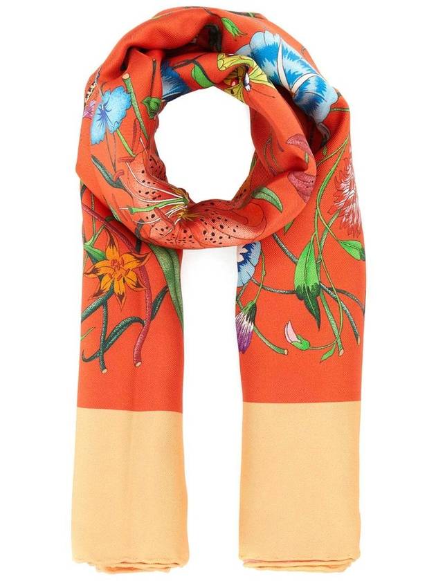 Flora Print Silk Carré Scarf Orange - GUCCI - BALAAN 2