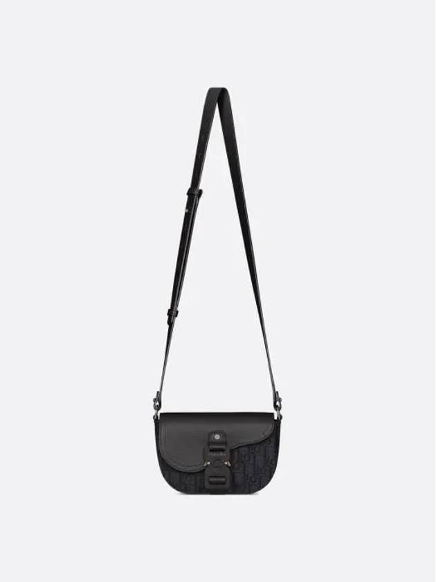 Mini Saddle Strap Grained Calfskin Oblique Jacquard Messenger Bag Black - DIOR - BALAAN 5