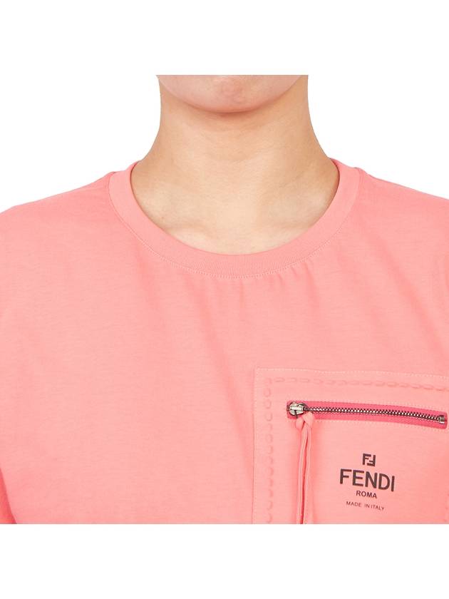 logo zipper pocket crop short sleeve t-shirt pink - FENDI - BALAAN.