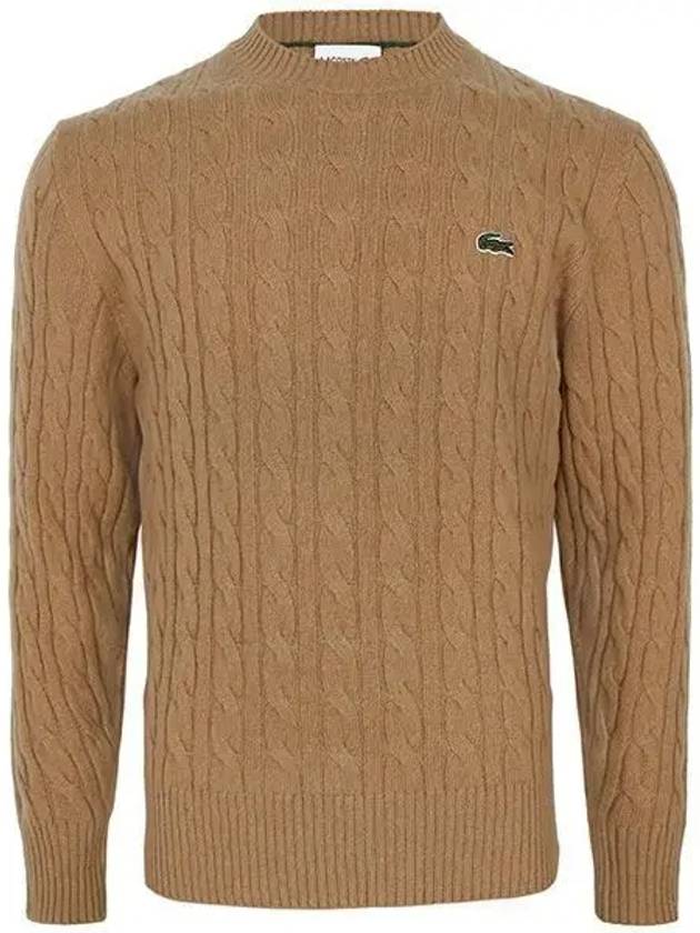 Cable Carded Wool Crew Neck Knit Top Beige - LACOSTE - BALAAN 2