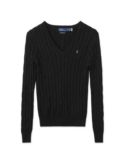 W cable knit cotton V neck sweater black - POLO RALPH LAUREN - BALAAN 2