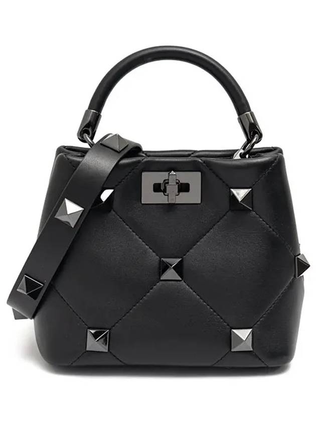 Roman Stud Small Tote Bag Black - VALENTINO - BALAAN 3