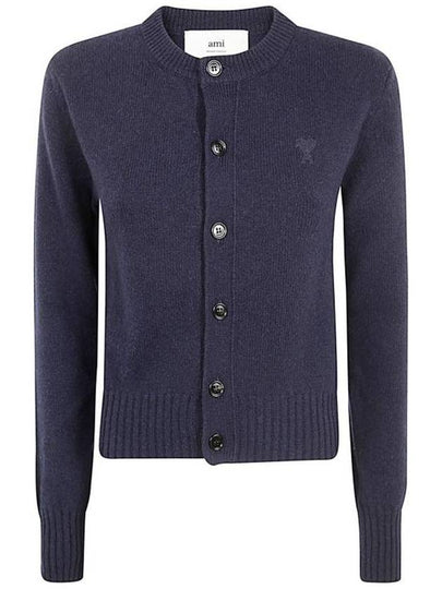 Logo Cashmere Wool Cardigan Navy - AMI - BALAAN 2