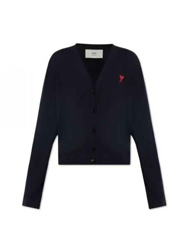 Heart Logo Wool Cardigan Navy - AMI - BALAAN 2