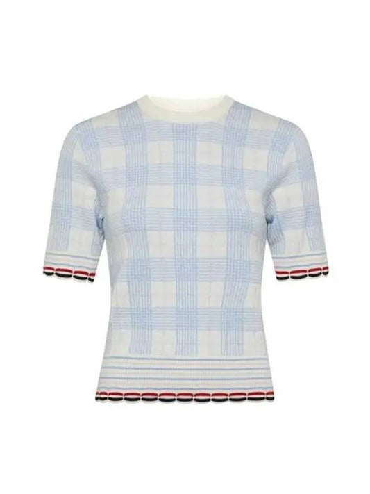 Thom Browne Women's Hairline Check Merino Wool Short Sleeve T-Shirt - THOM BROWNE - BALAAN 1