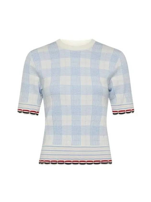 Thom Browne Women's Hairline Check Merino Wool Short Sleeve T-Shirt - THOM BROWNE - BALAAN 1