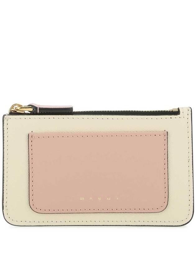 Saffiano Two-Tone Zipper Card Wallet Talc Camellia - MARNI - BALAAN 1