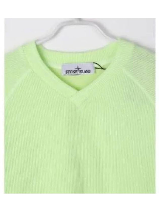 Garment Dyed V Neck Badge Sweatshirt Green - STONE ISLAND - BALAAN 2