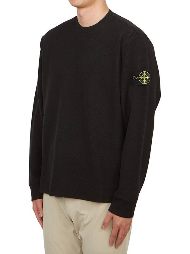 Compass Badge Crew Neck Ribbed Cotton Knit Top Black - STONE ISLAND - BALAAN 3