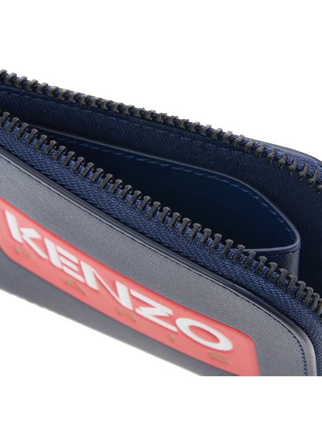 Logo Zipper Calf Leather Card Wallet Navy - KENZO - BALAAN 10