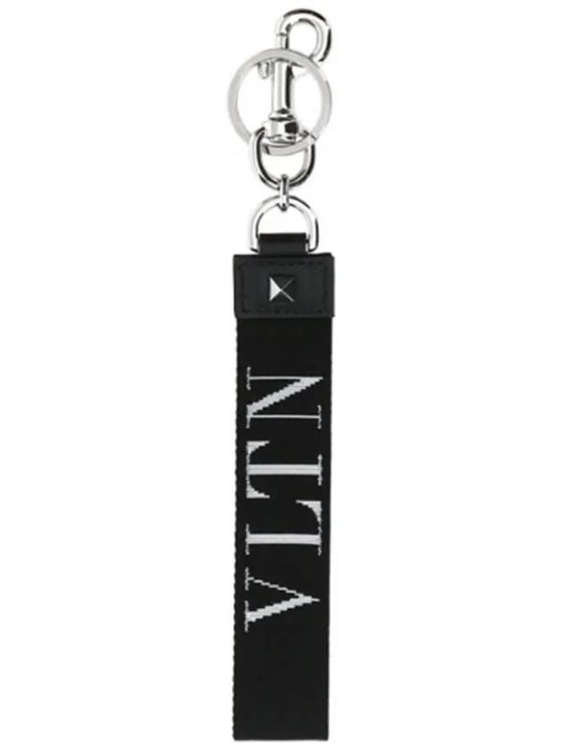 One-Stud Logo Jacquard Keyring Black - VALENTINO - BALAAN 2