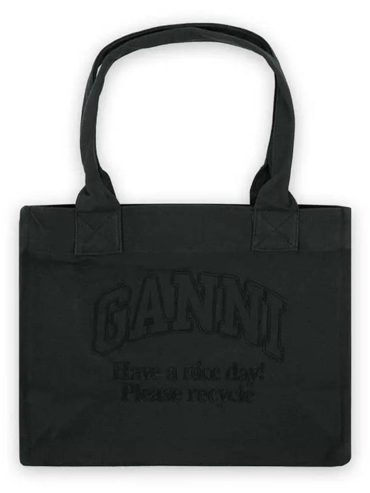 Embroidered Logo Canvas Tote Bag Black - GANNI - BALAAN 2