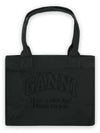 Embroidered Logo Canvas Tote Bag Black - GANNI - BALAAN 3