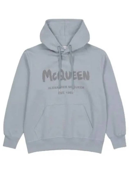 Logo Print Hooded Light Blue Sweatshirt - ALEXANDER MCQUEEN - BALAAN 1