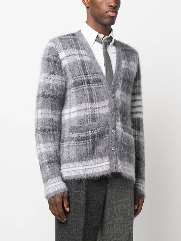 Funmix Tartan Mohair 4 Bar V-neck Cardigan Grey - THOM BROWNE - BALAAN 4