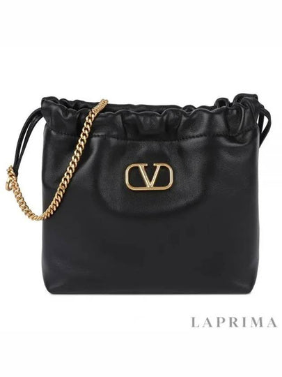 V Logo Drawstring Chain Bucket Bag Black - VALENTINO - BALAAN 2