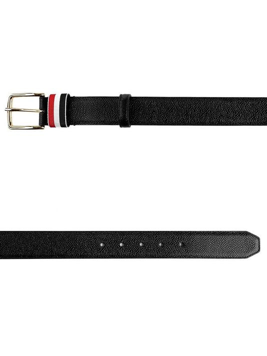 Men's Three Stripes Tab Pebbled Leather Belt Black - THOM BROWNE - BALAAN 2