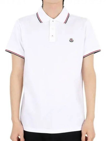 Men s Three line Collar Wappen PK Short Sleeve White 8A70300 84556 001 1065378 - MONCLER - BALAAN 1