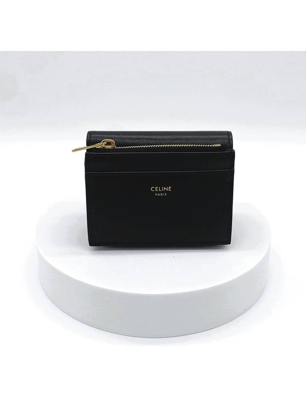 Triomphe Compact Shiny Calfskin Coin Half Wallet Black - CELINE - BALAAN 3