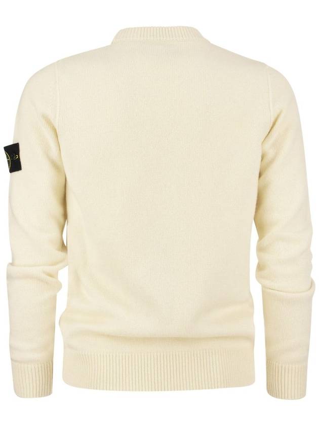 Logo Patch Crew Neck Wool Knit Top Natural - STONE ISLAND - BALAAN 5