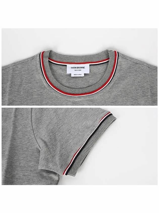 RWB Trimmed Cotton Short Sleeve T-Shirt Grey - THOM BROWNE - BALAAN 6