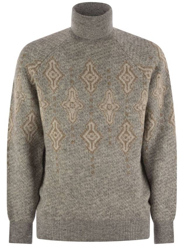 Geometric Jacquard turtleneck sweater in alpaca, cotton and wool - BRUNELLO CUCINELLI - BALAAN 1