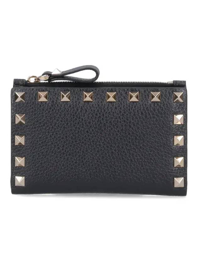 Rockstud Zip Up Card Wallet Black - VALENTINO - BALAAN 1