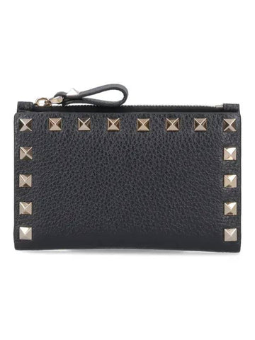 Rockstud Zip Up Card Wallet Black - VALENTINO - BALAAN 1