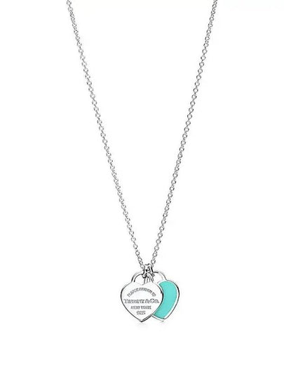 Blue Double Heart Tag Pendant Necklace Blue Silver - TIFFANY & CO. - BALAAN 2