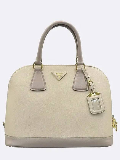 BL847B POMICE ARGIL two tone color saffiano lux gold triangle logo decoration tote bag - PRADA - BALAAN 2