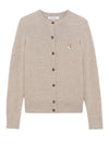 Fox Head Patch Adjusted Round Neck Cardigan Beige Melange - MAISON KITSUNE - BALAAN.