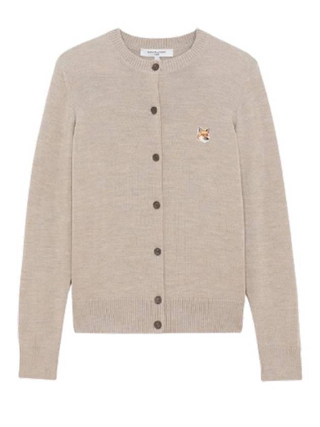 Fox Head Patch Adjusted Round Neck Cardigan Beige Melange - MAISON KITSUNE - BALAAN 1