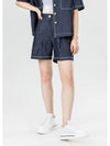 Tony Summer Linen Denim 4-quarter Stitched Pintuck Secret Banding Shorts Navy - RAMUSTUDIO - BALAAN 2