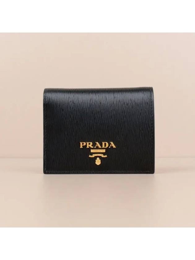 Vitello Gold Logo Bifold Wallet Black - PRADA - BALAAN 2