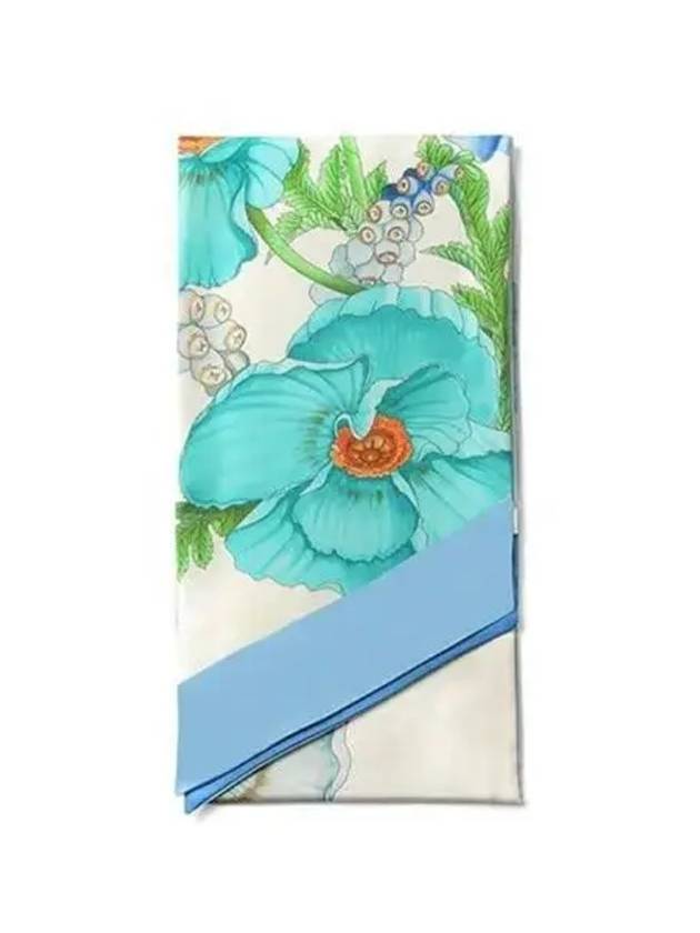 Poppies Print Silk Scarf Blue - SALVATORE FERRAGAMO - BALAAN 2