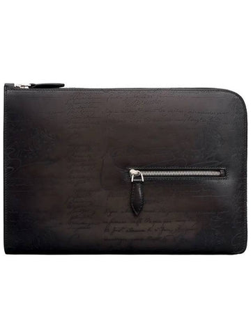 Nino Tgm Scritto Leather Clutch Bag Nero Grigio - BERLUTI - BALAAN 1