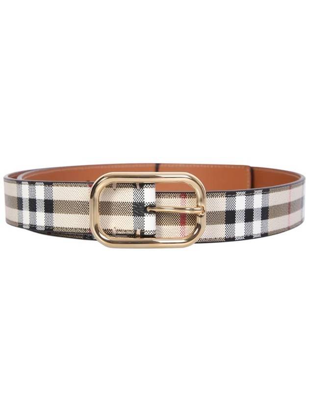 Check Leather Belt Beige Gold - BURBERRY - BALAAN.