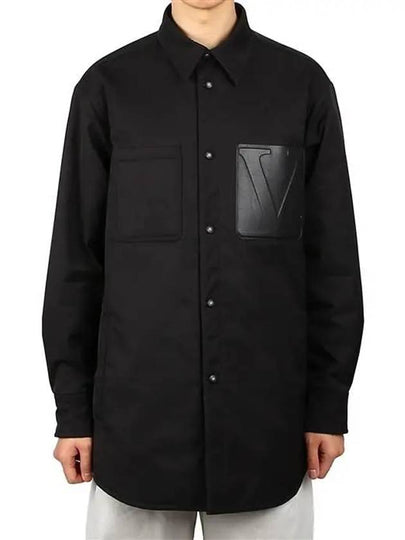 V Logo Leather Pocket Shirt Jacket Black - VALENTINO - BALAAN 2