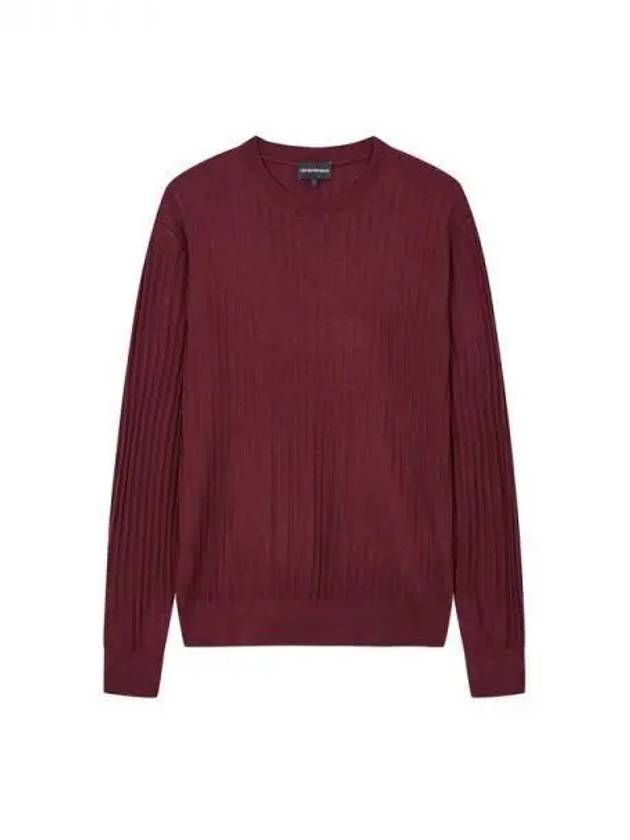 Men s Wool Ribbed Crew Neck Knit Burgundy 271121 - EMPORIO ARMANI - BALAAN 1