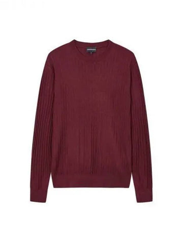 Men s Wool Ribbed Crew Neck Knit Burgundy 271121 - EMPORIO ARMANI - BALAAN 1