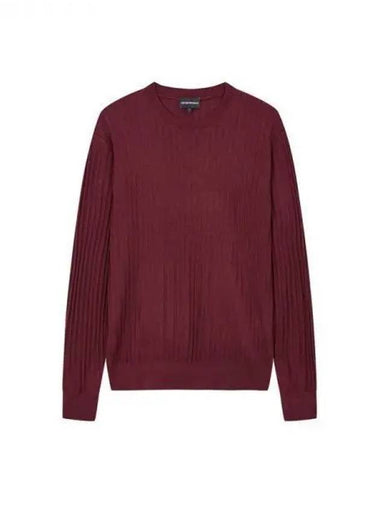 Men s Wool Ribbed Crew Neck Knit Burgundy 271121 - EMPORIO ARMANI - BALAAN 1