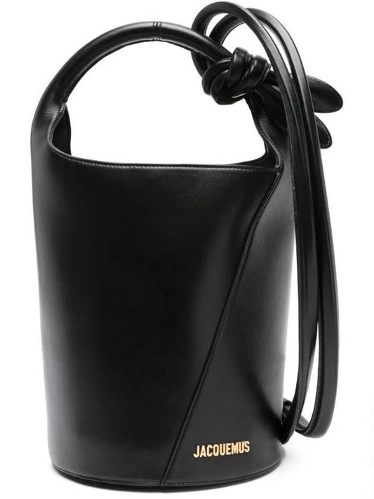 Le Petit Tourni Mini Knotted Leather Bucket Bag Black - JACQUEMUS - BALAAN 1