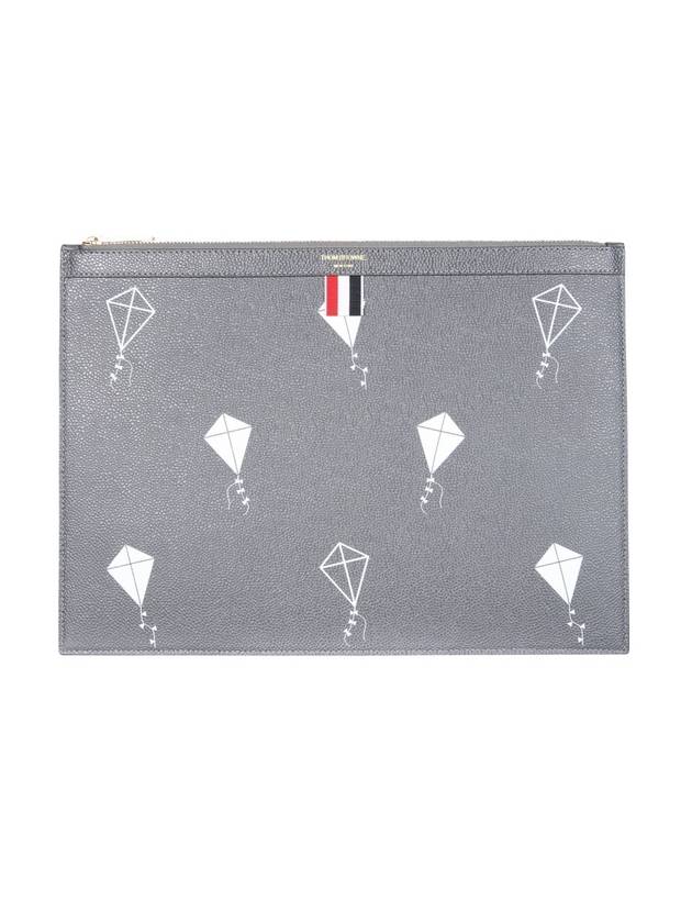 Pebble Grain Half Drop Print Medium Clutch Bag Dark Gray - THOM BROWNE - BALAAN.