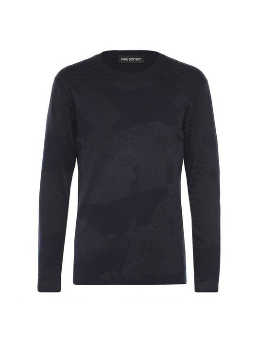 Men's Camo Wave Knit Top Navy - NEIL BARRETT - BALAAN.